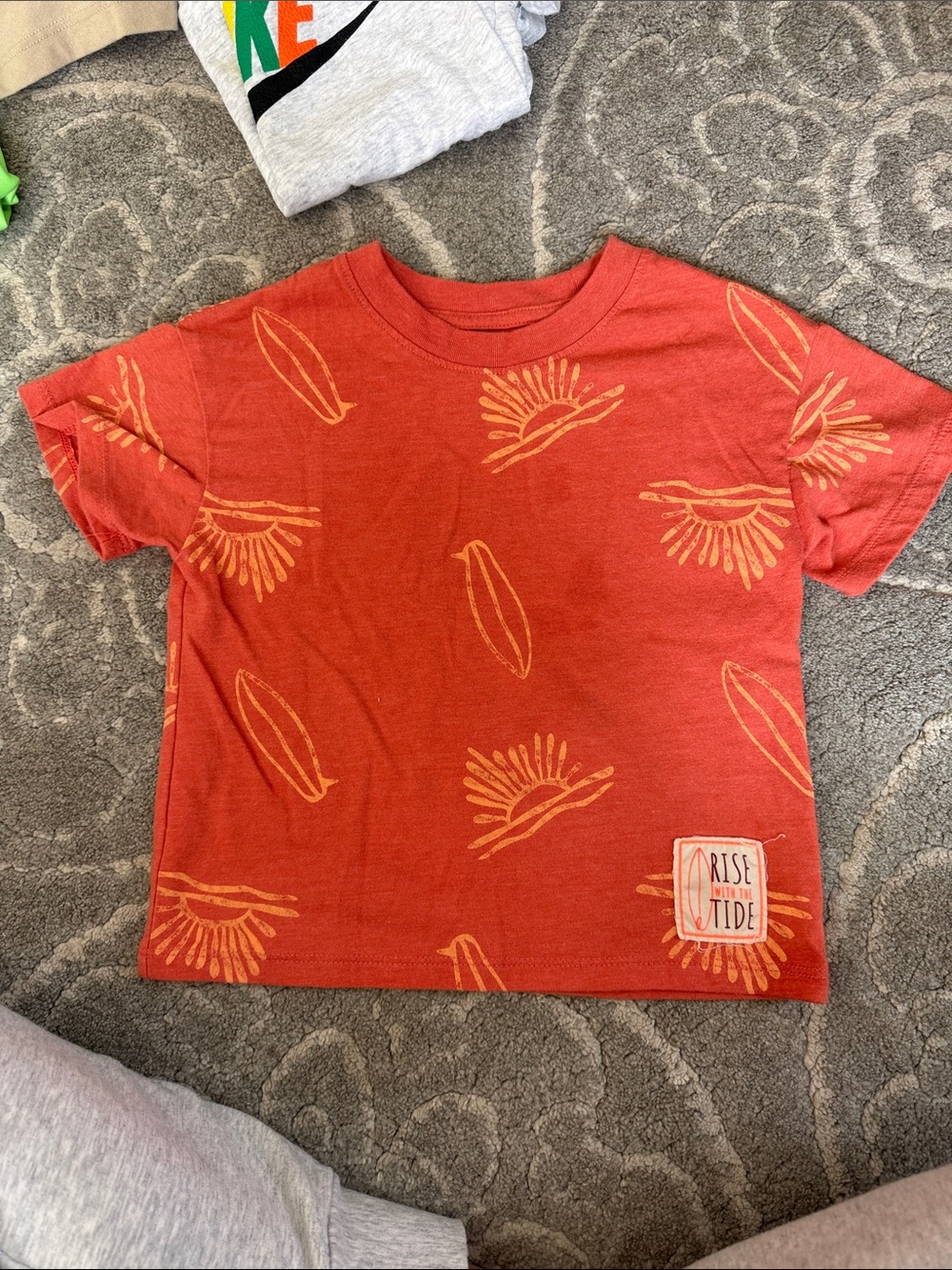 Cat & Jack Orange Tee with Yellow Sun & Surf Motifs
